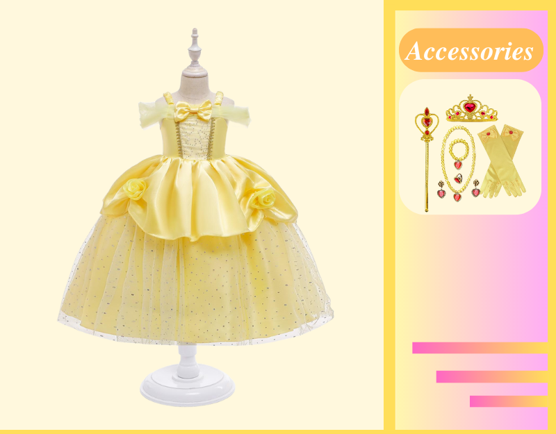 Princess Belle Inspired Girls Dress Costume SkipStars Princess Belle Inspired Girls Dress Costume SkipStars