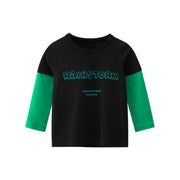SkipStars Rainstorm' Double Layer Boys Tee Shirt,Black and Green