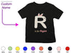 a t - shirt with the letter r on it