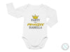 a baby bodysuit with a crown on it