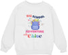 a white sweatshirt with the words, big school adventure and a blue backpack on it