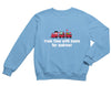 a blue sweatshirt with a train on it and the words train time with santa for