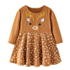 SkipStars Full Sleeve Reindeer Theme Girls Dress, Brown