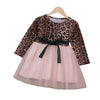 SkipStars Girls Leopard Print Bow Pink Dress