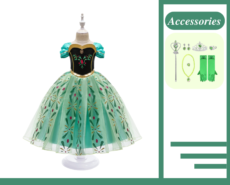 Green Princess Anna inspired Dress Costume For Girls SkipStars Green Princess Anna inspired Dress Costume For Girls SkipStars