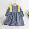 Blue Checked Long Sleeve Girl's Dress