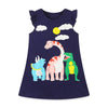 Dino Pattern Blue Sleeveless  Girls Summer Tutu Dress