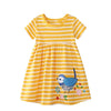 Yellow & White Stripe Birds Short Sleeve Girls Summer Dress