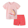 Toddler Girl's Short Sleeve 2 Piece Unicorn T-shirt & Rainbow Shorts Set